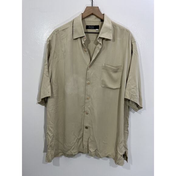 Nat Nast Silk Bowling Shirt XL Button Down Camp Rockabilly Button Front Beige - Picture 1 of 15
